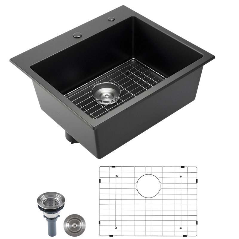 Évier de cuisine en granite de 25 po à cuve simple à montage sur le dessus pour bar pour véhicule récréatif