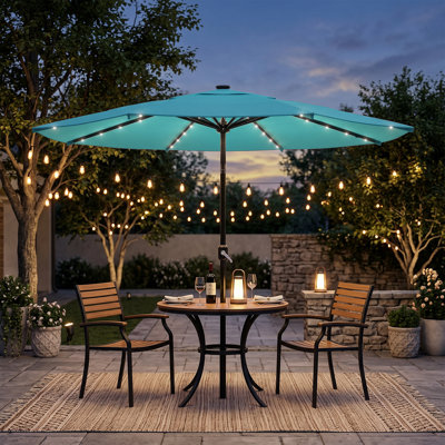 Parasol de terrasse inclinable en acier de 120 pouces (3 m) avec éclairage solaire à DEL