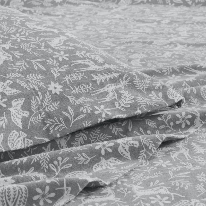 Ensemble de draps 100% coton Cozy, Ensemble de draps pour très grand lit avec 2 taie, Faune Sauge Hiver