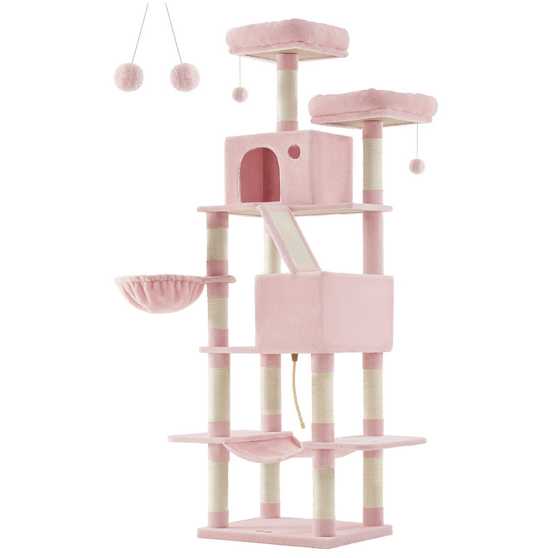 206cm H Cat Tree, 206cm H X 50cm W X 60cm D, Pink