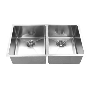 Évier de cuisine en acier inoxydable à double cuve encastrable L 32 po x l 18 po