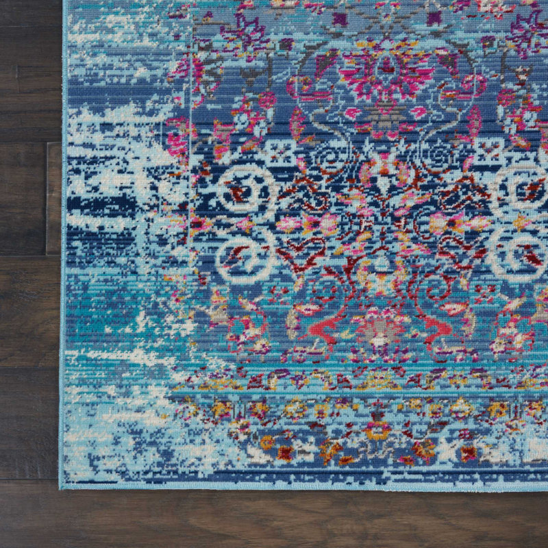 Tapis bleu traditionnel Karey, Tapis de couloir 2 pi x 6 pi
