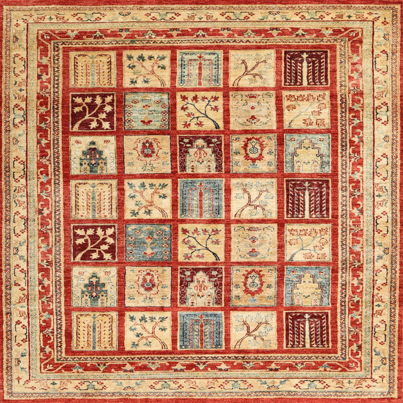 Tapis beige / rouge Bowerston, Carré 8 pi