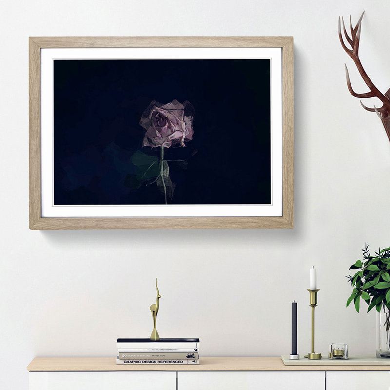 Dying Purple Rose - Picture Frame Graphic Art Print, Oak Framed, 62cm H x 87cm W x 2cm D