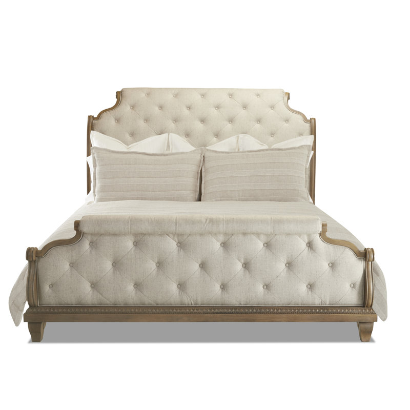 Upholstered Sleigh Bed, Queen, Wood