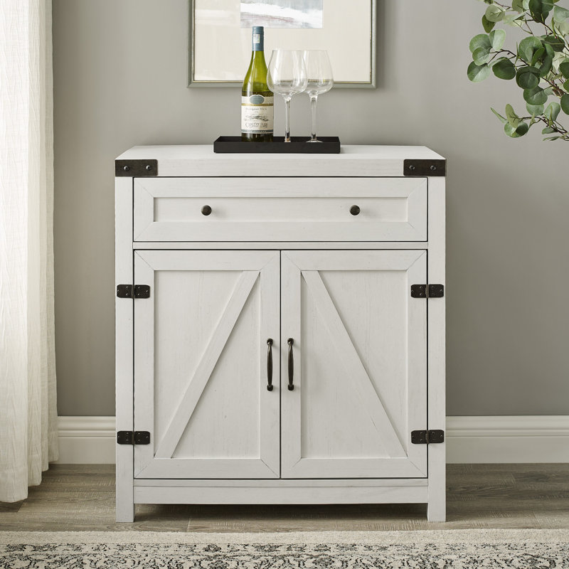 Marckson Barn Door Accent Cabinet with Drawer Storage, Brushed White