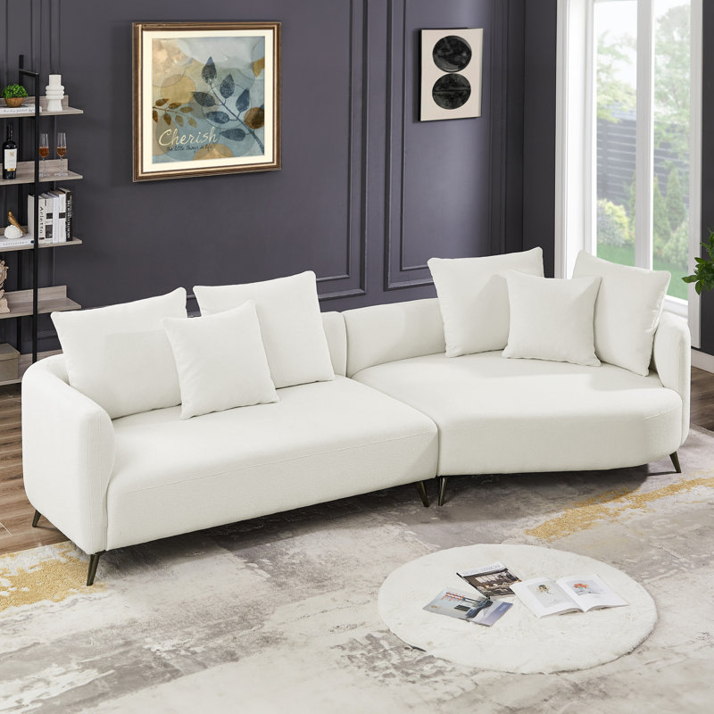 Bryley Upholstered Curved Sectional, White Boucle, Right Hand Facing