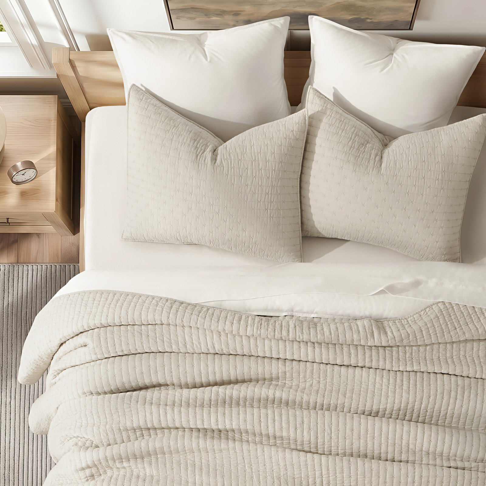 Cotton Quilt Set, Oversized CalKing Quilt + 2 Cal King Shams, Birch