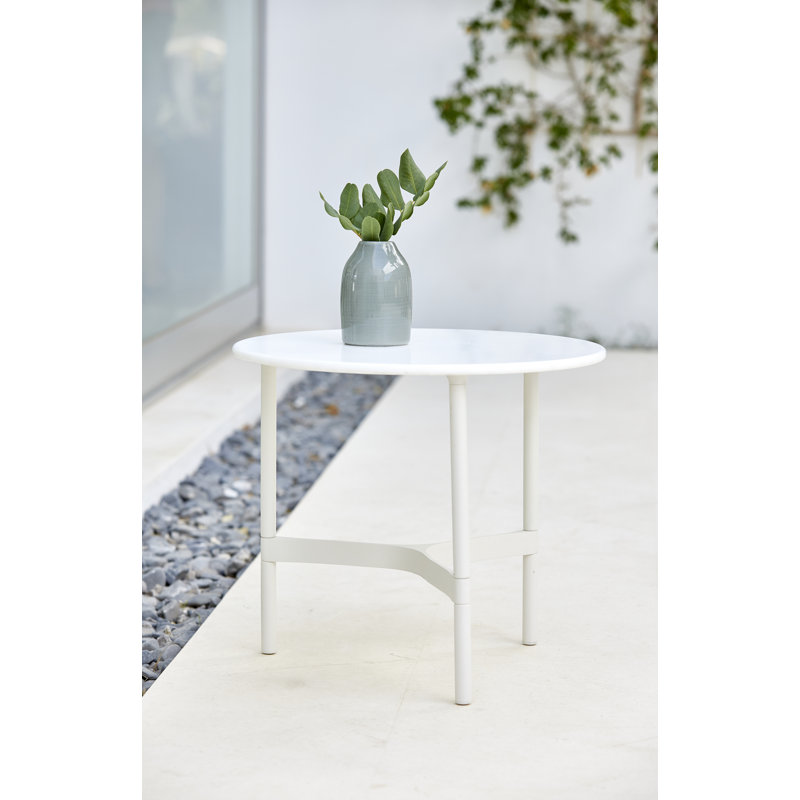 Twist Outdoor Round Coffee Table, 17.79" H x 35.5" W x 35.5" D, Light Gray/Travertine Look