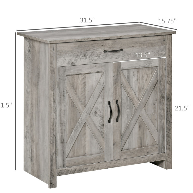 Buffet Buffet, armoire d'appoint 32 "avec porte de grange. Gris délavé pour la cuisine, le salon, l'entrée. Offre un grand espace de rangement et une tablette réglable. Armoire, buffet