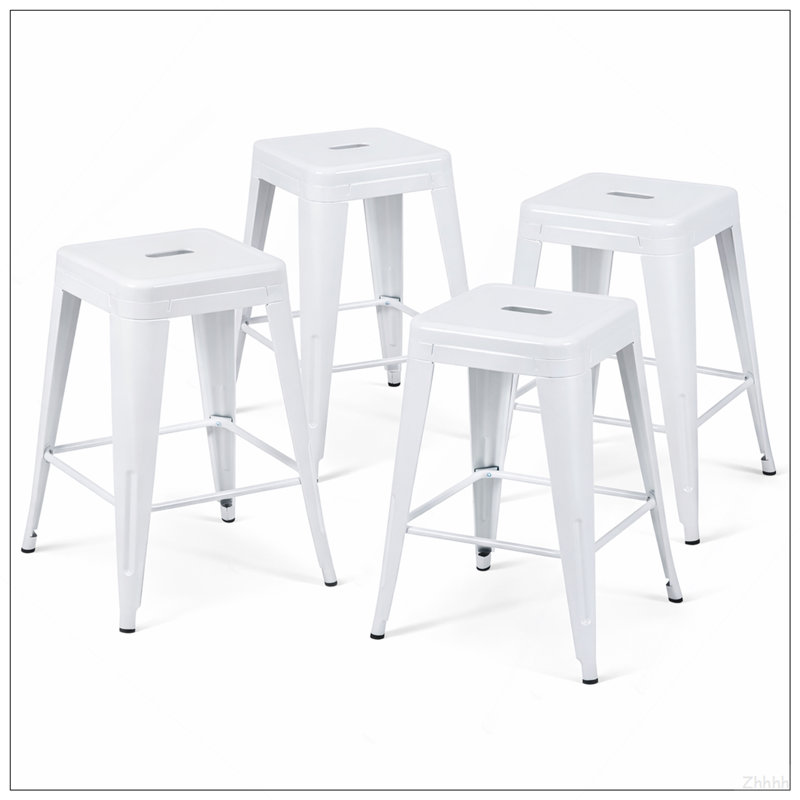 Ensemble de 4 tabourets de bar de 24 po à hauteur de comptoir, tabourets de bar en métal sans dossier, non empilables, détachables et faciles à assembler, pour un îlot de cuisine / bar / café / salle à manger (blanc)