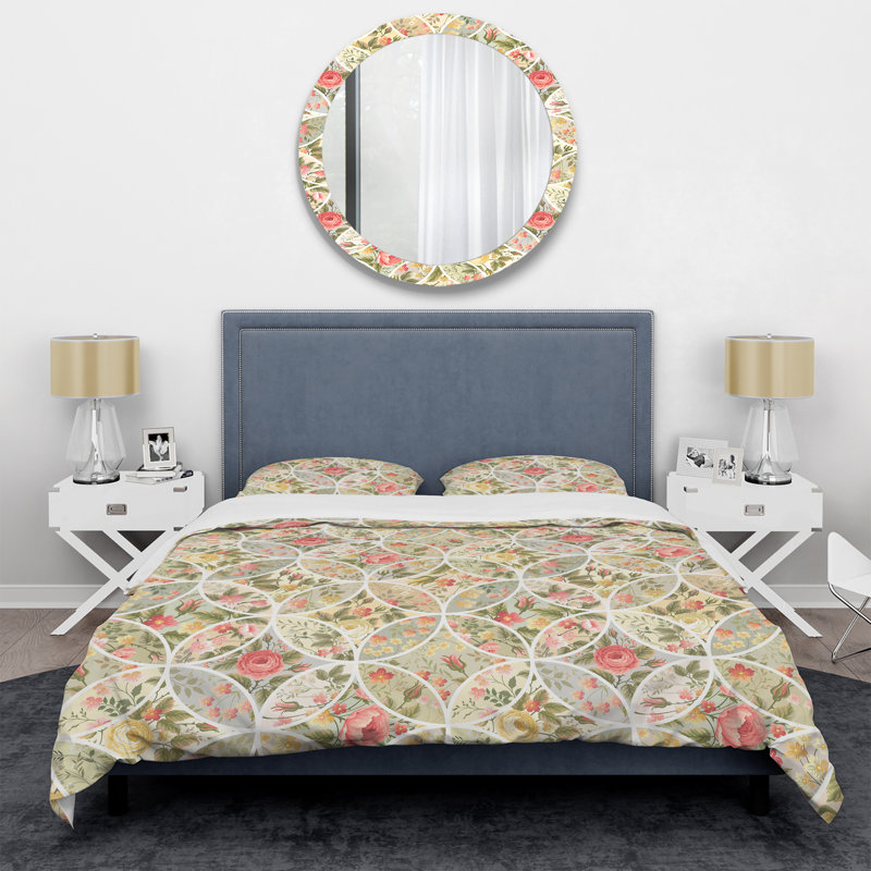 Patchwork vert et rose - ensemble de housse de couette abstrait - microfibre de polyester