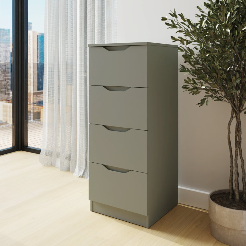 Groove Handle Slim 4 Drawer Chest, Green