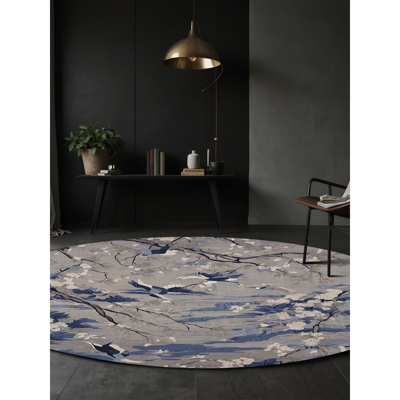 Machine Washable Gray Area Rug, Round 6'