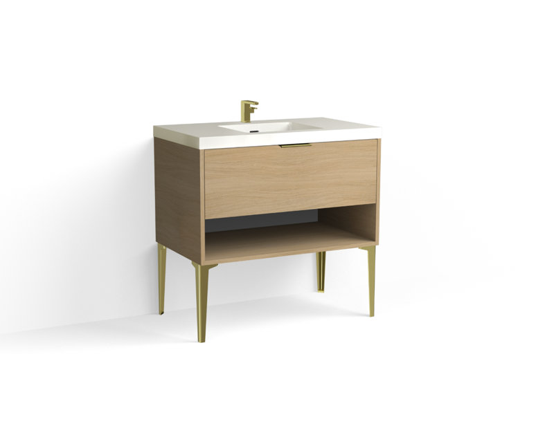 Modo 36" W Freestanding Single Bathroom Vanity with Dean Leg, Matte White/Single, Biondo, Polished Nickel