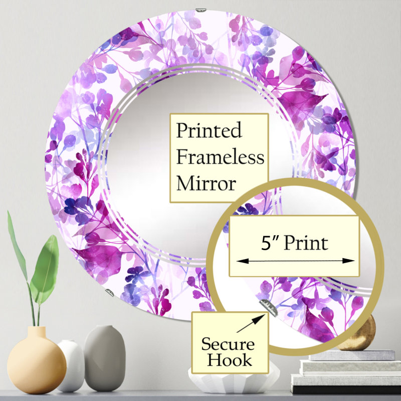 Branches de membres lilas - miroir mural à motif rond, 24 po x 24 po