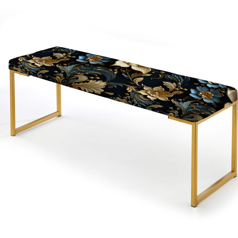 Upholstered Gold Bench, Golden Embellishments
