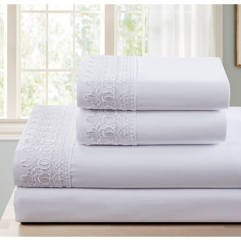 Ensemble de draps en microfibre de qualité supérieure, Ensemble de draps pour lit double + un drap-housse, Blanc