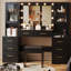 Grande table de coiffeuse 58,2 "avec miroir et lumières, prise de courant et 8 tiroirs 2 armoires-873585437