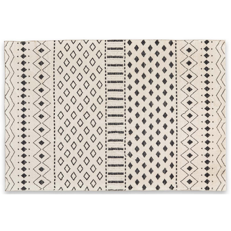 Tapis imitation cachemire à rayures géométriques, Rectangulaire 3 pi x 5 pi