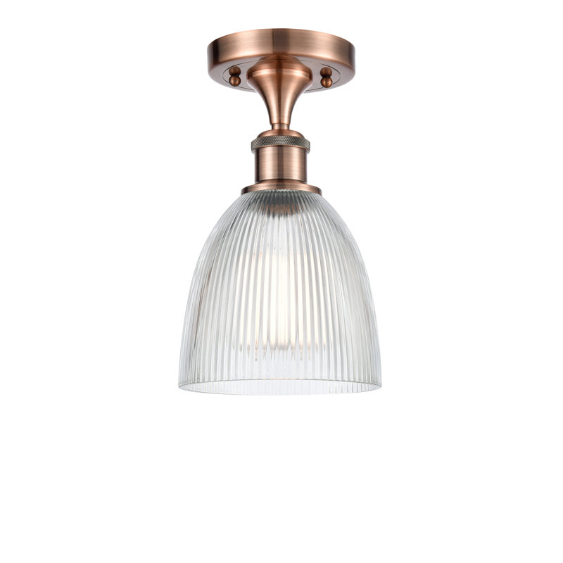 Madelina Glass Semi Flush Mount, Antique Copper, 6 Watt Vinage LED Bulb, Clear