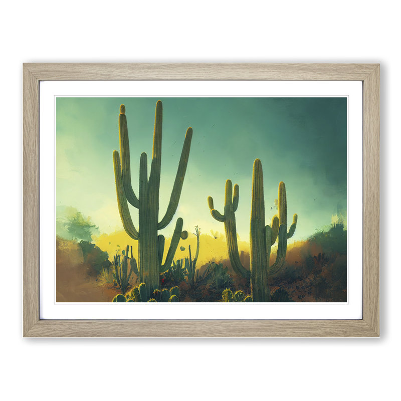Cactus Desert View Vol.2 - Single Picture Frame Print, Oak, 34cm H x 46cm W x 2cm D