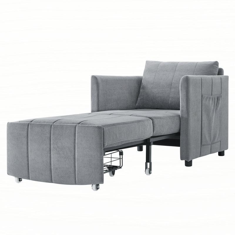 Canapé-lit convertible en chenille avec dossier réglable et rangement Jad, Gris