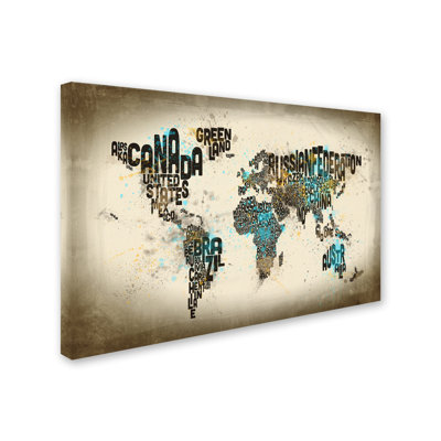 « map of the world aquarelle iii », reproduction d’impression sur toile tendue