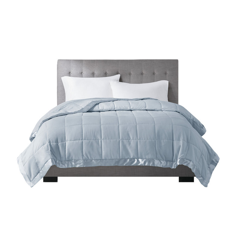 Lightweight Down Alternative Blanket With Satin Trim, Bleu, Très grand lit