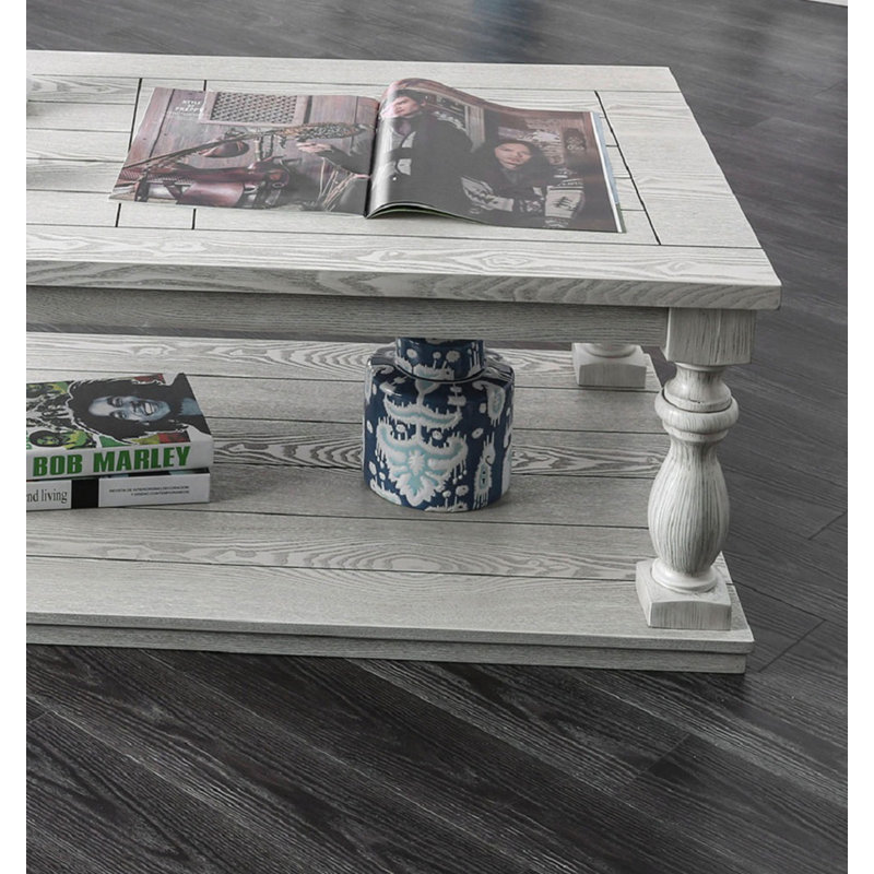 Coffee Table Open Bottom Shelf Plank Style Table Top