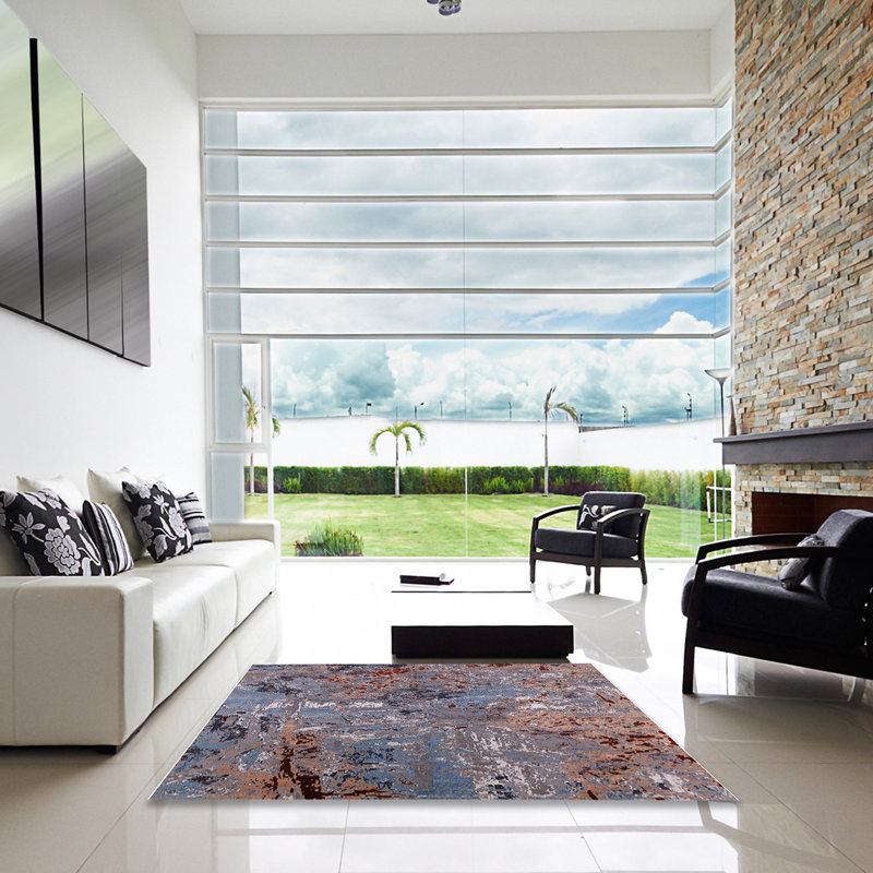 Tapis abstrait gris, Carré 5 pi
