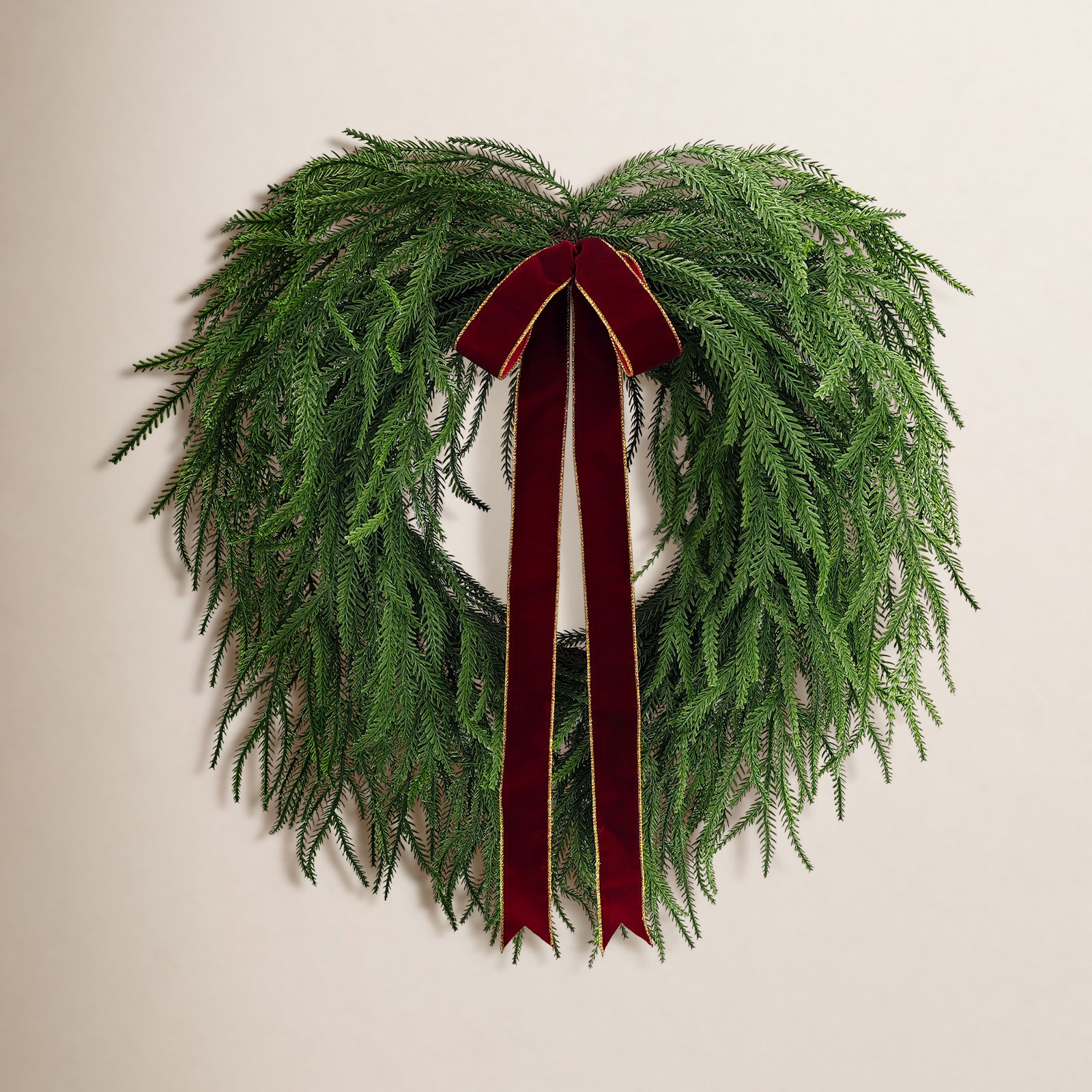 22 Inch Artificial PE Norfolk Pine Wreath with Bow