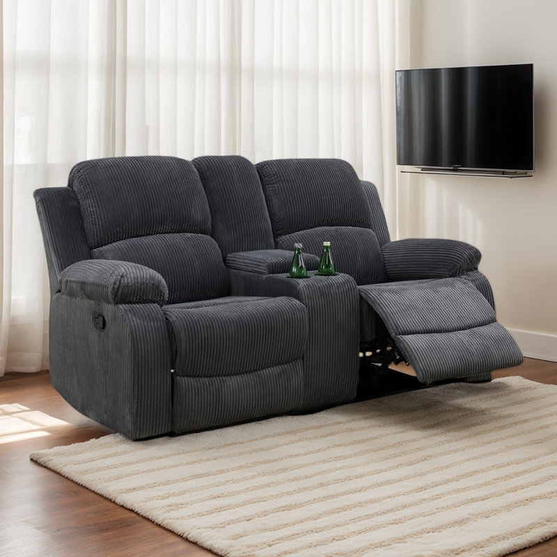 Causeuse inclinable manuelle 69 po avec porte-gobelets et rangement, Gris