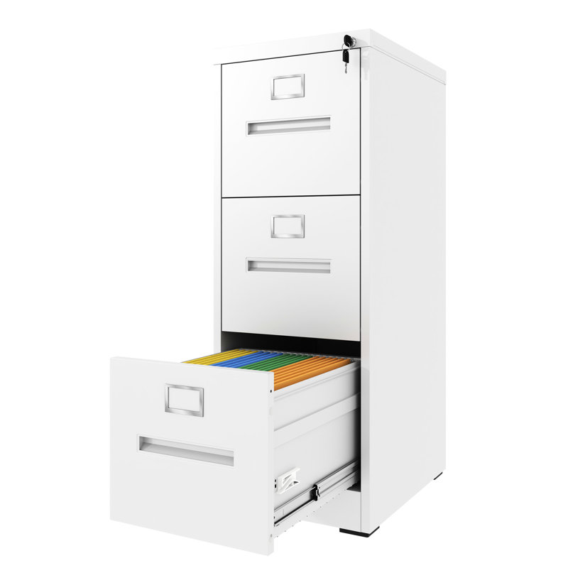 3 Drawer File Cabinet With Lock, Vertical Storage For Office And Home, A4/Legal/Letter Capacity, Steel Construction, Noiseless Movement, Lock System Mechanism