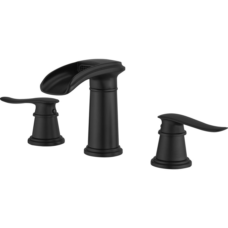 8 In. Waterfall Widespread 2-Handle Bathroom Faucet With Pop-Up Drain Assembly In Spot Resist , Matte Black