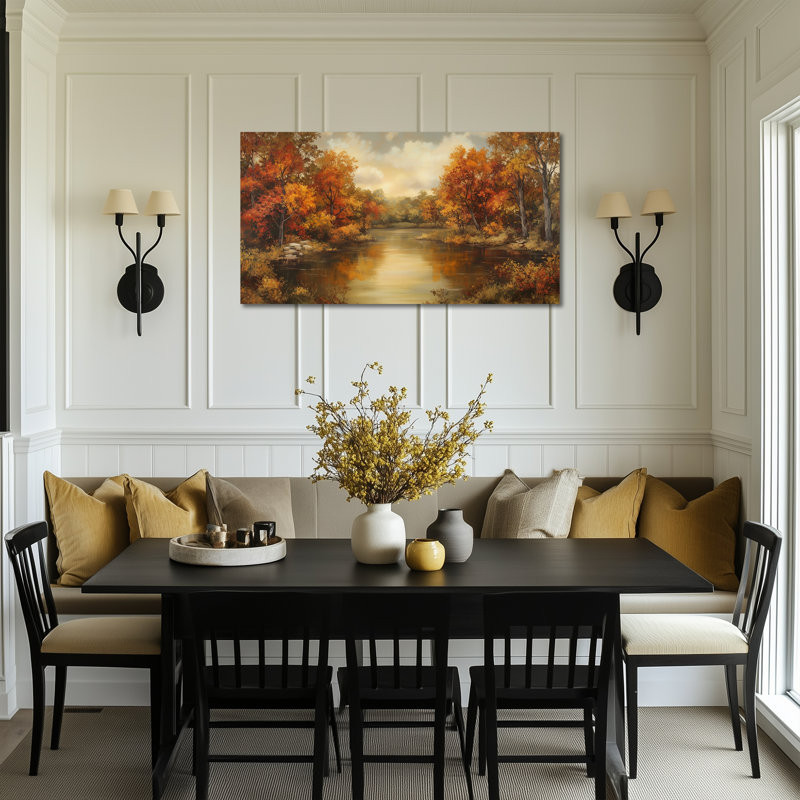 Fall Landscape Wall Art - Autumn Pictures Wall Decor, Vintage Fall Paintings for Living Room, Earth Tone Artwork for Bedroom Wall Decor, Frame Wrapped Canvas Prints, 12×24 inches
