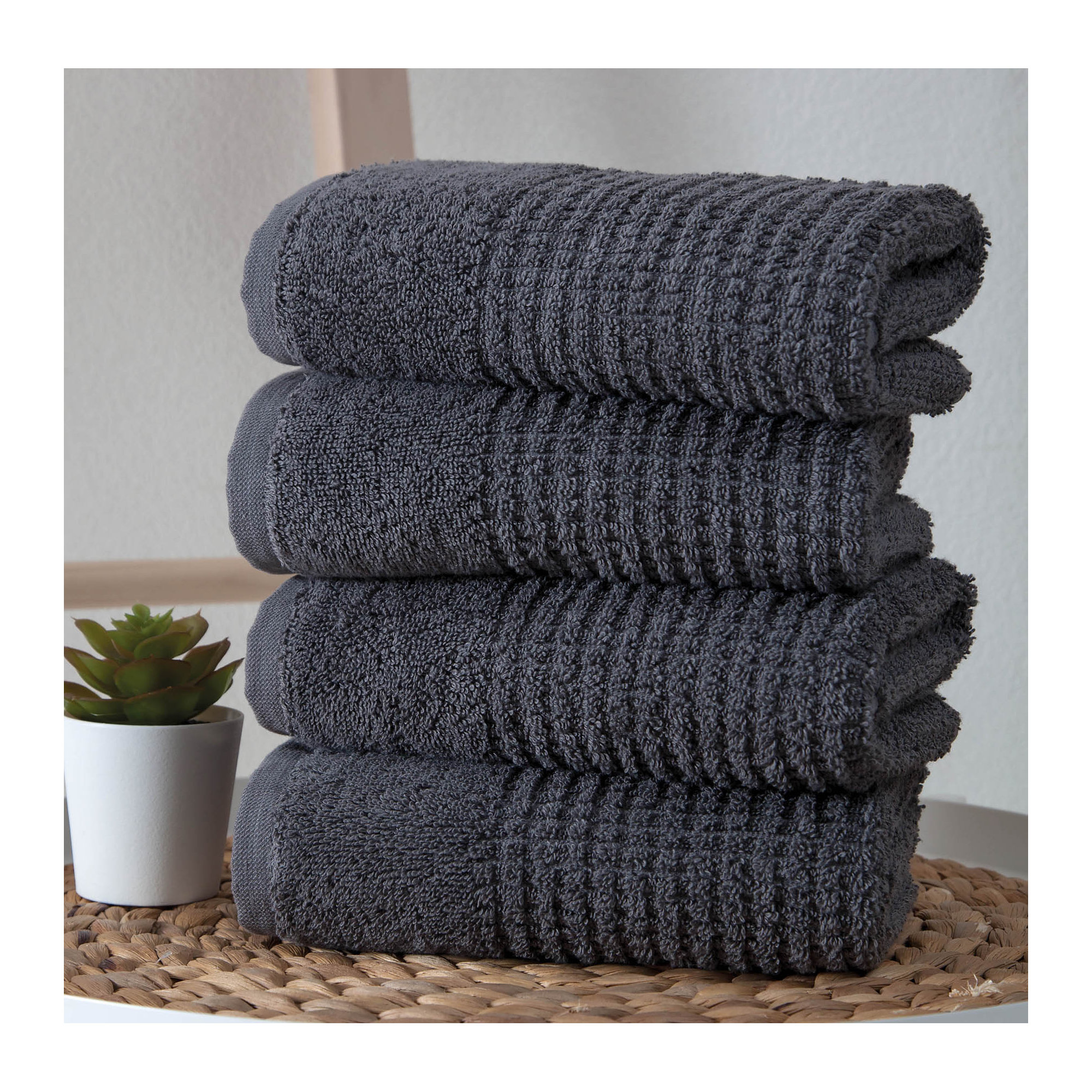 Earline Turkish Cotton Hand Towel Set, Gray
