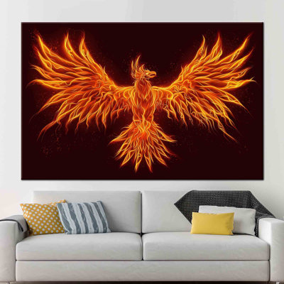 Phoenix Bird Featuring Vibrant Fire Bird Design on Abstract Art Canvas Suitable for Modern Home Wall Decoration With Creative Character Artwork