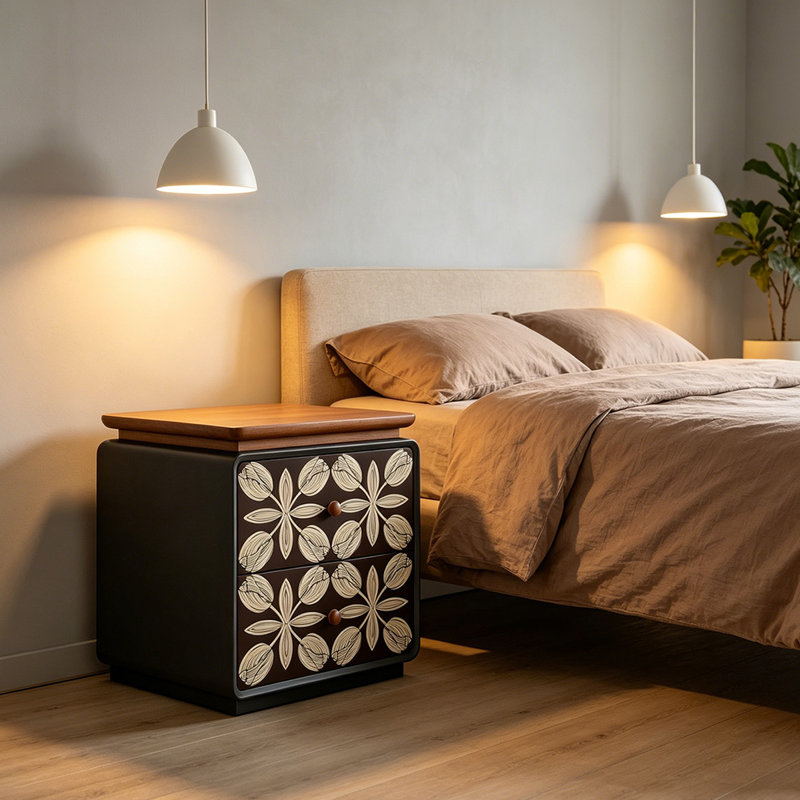 Armoire de rangement décorative 19,69 po à 2 tiroirs en bois brun foncé beige foncé