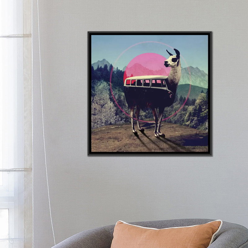 «Llama», impression sur toile tendue, H 18 po x l 18 po x P 1,5 po, Toile avec cadre flottant noir, Pas de tapis