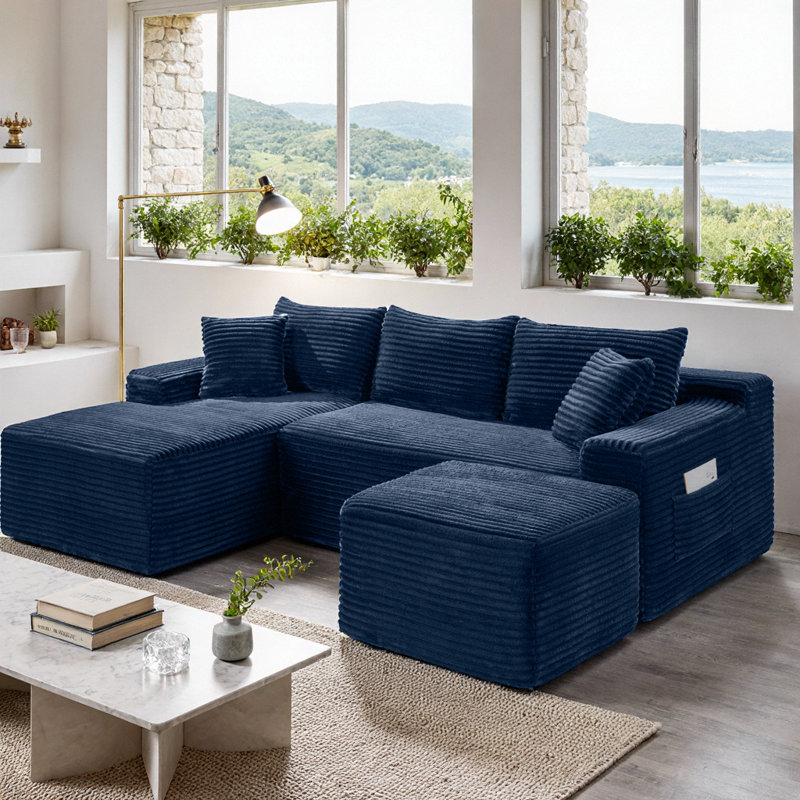 Canapé modulaire en forme de U 94,5 po à assise profonde et sans assemblage, confort moelleux en nuage, Blue