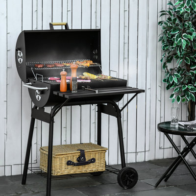 30" Charcoal Grill Smoker - Portable Steel Bbq With Storage Space & Wheels For Garden Black Bbq, Outdoor Shelf Use