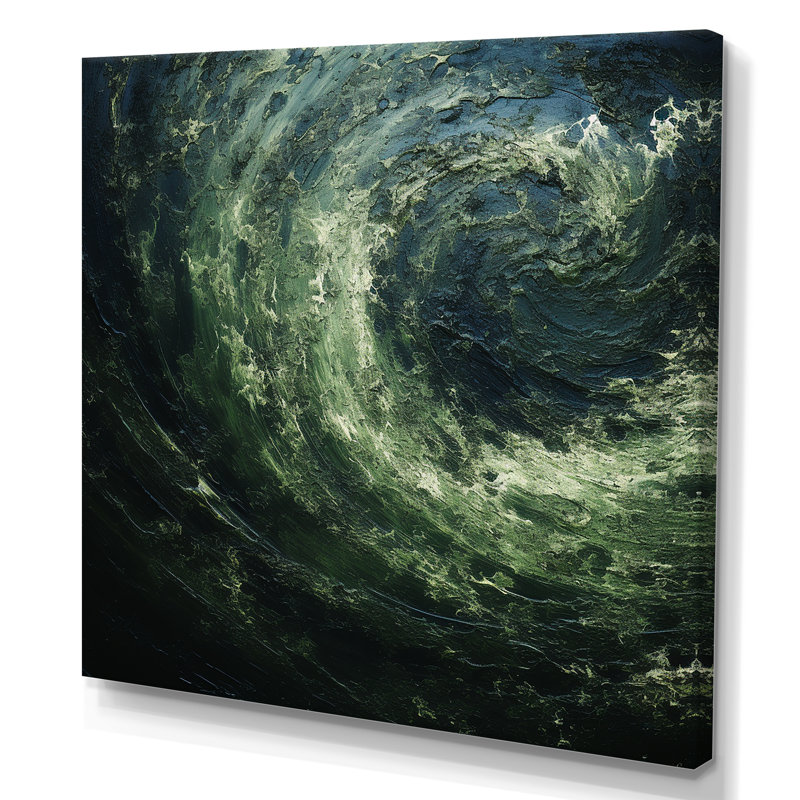 «Green and Black Abstract Spiral Waves», art mural abstrait, H 16 po x l 16 po x P 1 po, Toile tendue
