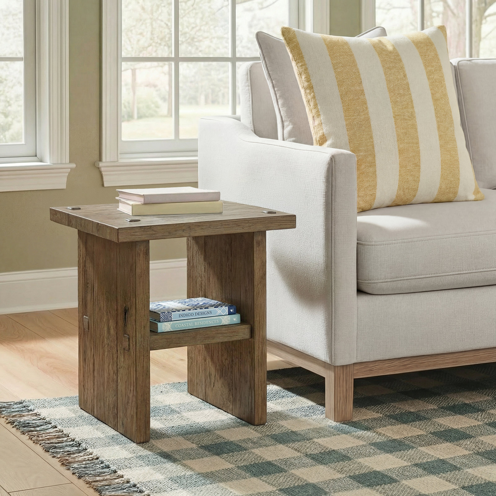 22" Oak End Table, Distressed Blonde Oak