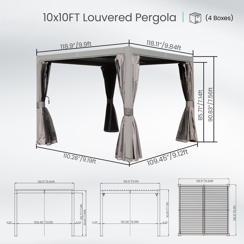 Pergola d'extérieur à persiennes avec persiennes réglables, Gris