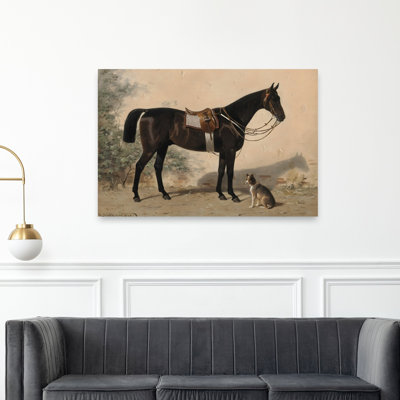 «Dark Horse and Dog Classic Abstract Contemporary Dog Horse Portrait Landscape», reproduction d'art mural