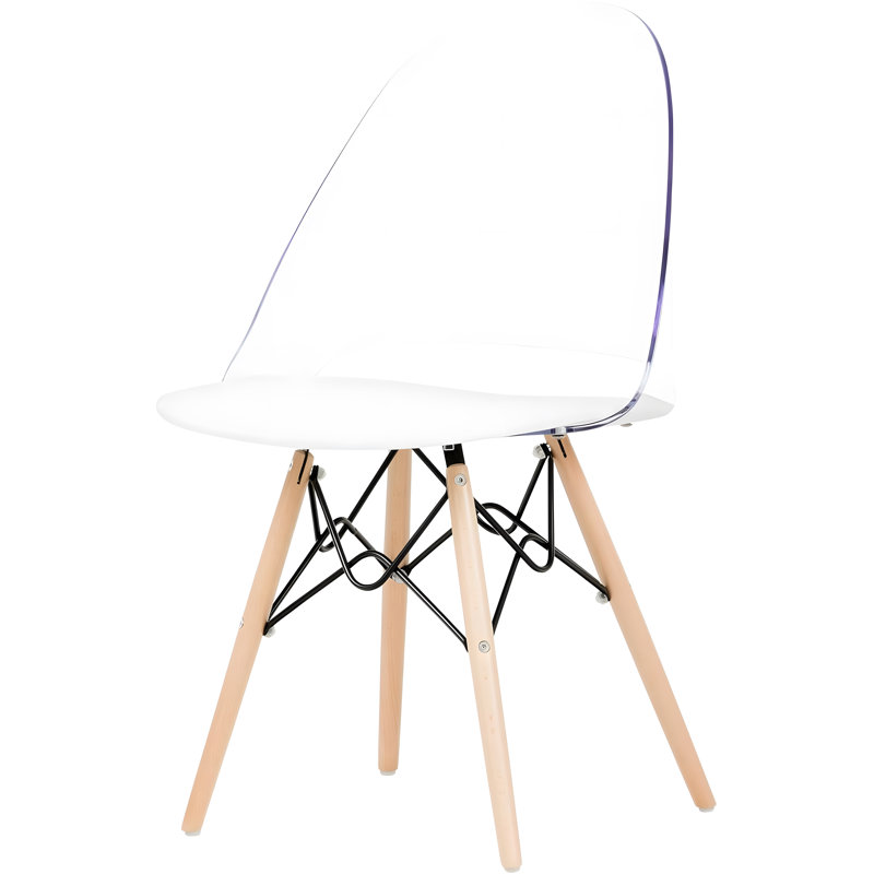 White and Clear Armless Swivel Dining Chair with Light Wood Legs