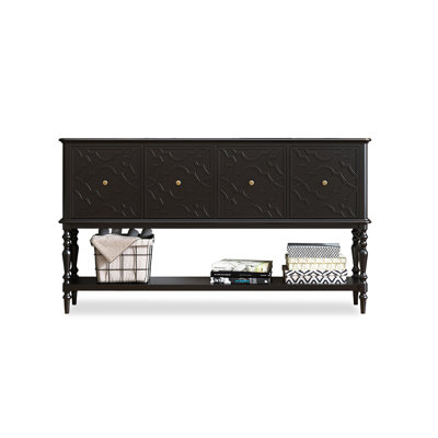 Black Solid Wood Rectangular Console Table