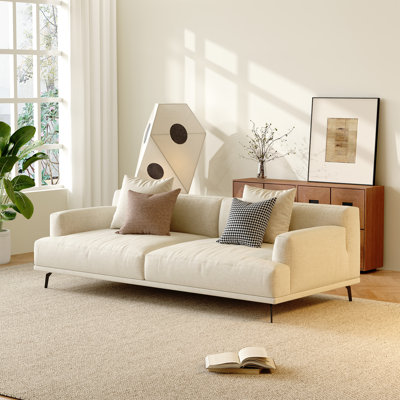 Modern Cotton-Linen Sofa, Breathable Fabric, Solid Wood Frame & High-Elastic Sponge Cushion