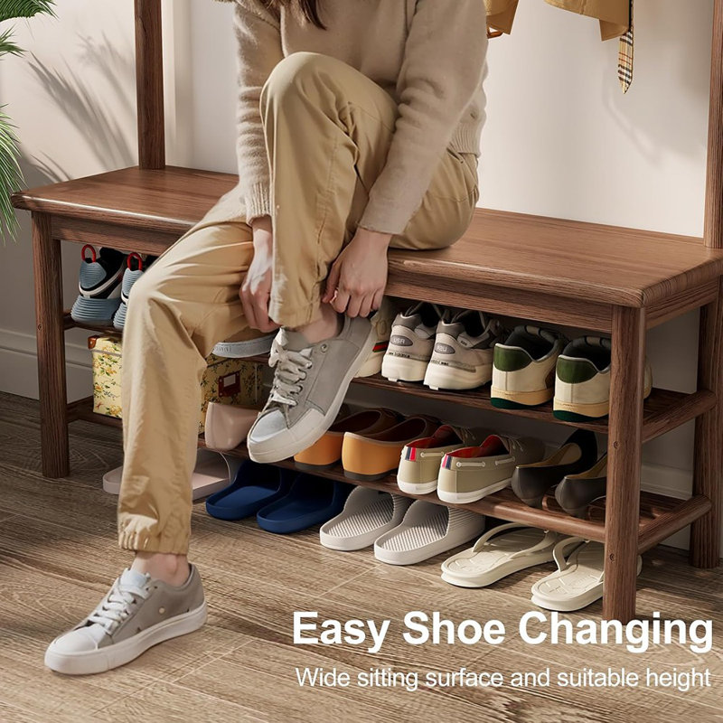 Portemanteau avec rangement pour chaussures, portemanteau en bois avec banc, 11 ...